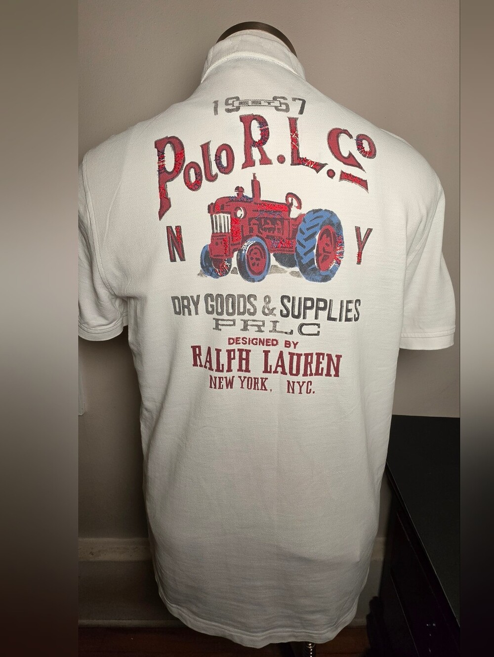 Polo by Ralph Lauren Cream Polo with Red & Blue Tractor Graphic